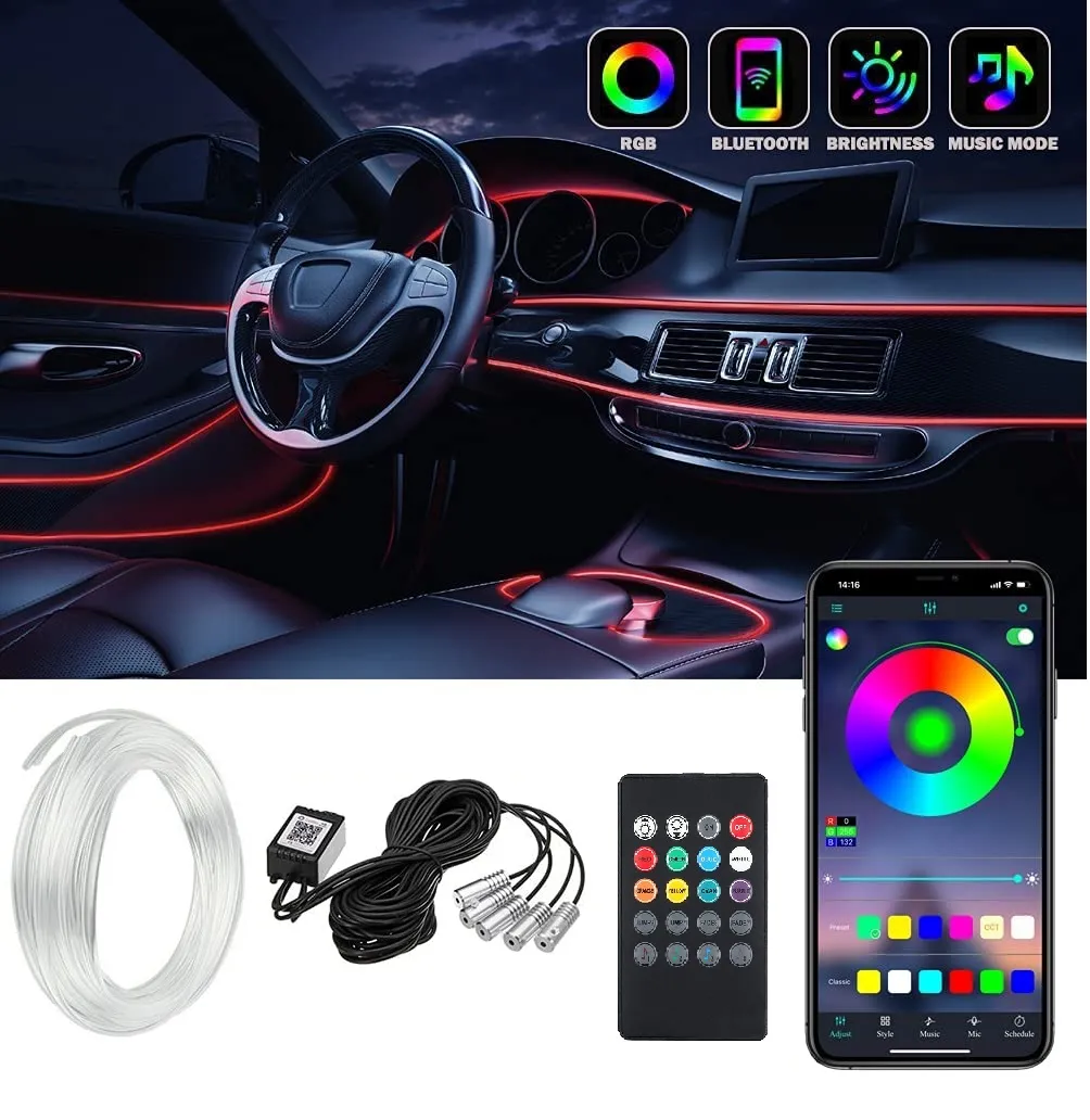 Motley door elegant Banda LED auto, lumini ambientale premium, 5 unitati, lungime fir 6M,  aplicatie dedicata iOS, Android, cu telecomanda - Doraly.ro