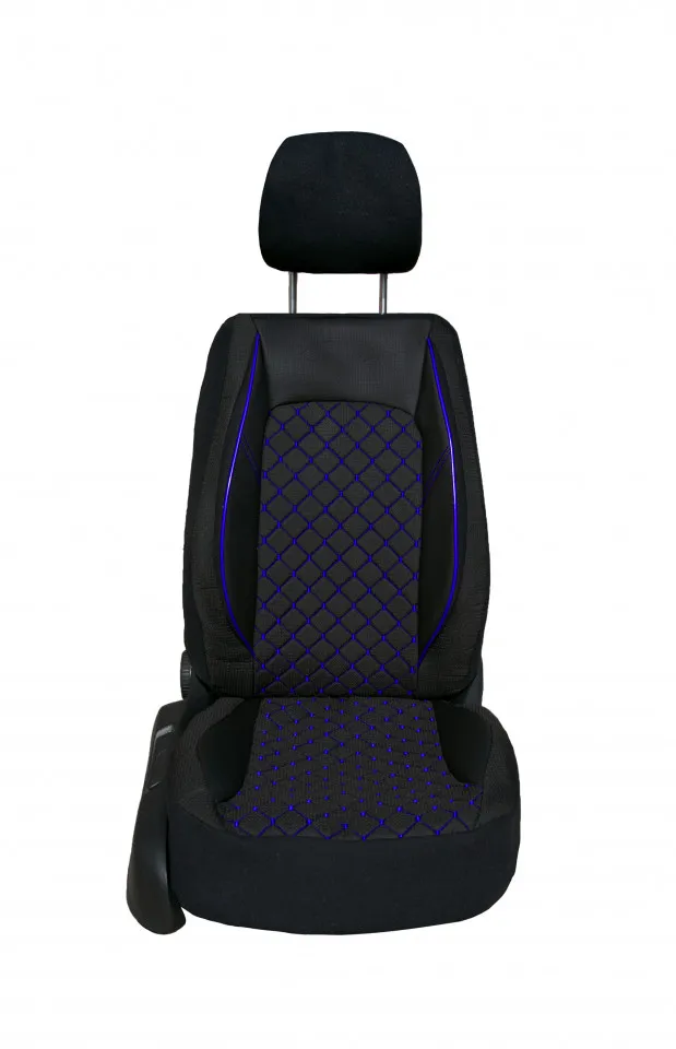 Set huse scaune auto Iveco Daily 2015-> 2+1, piele ecologica cu negru cusatura albastra - Doraly.ro