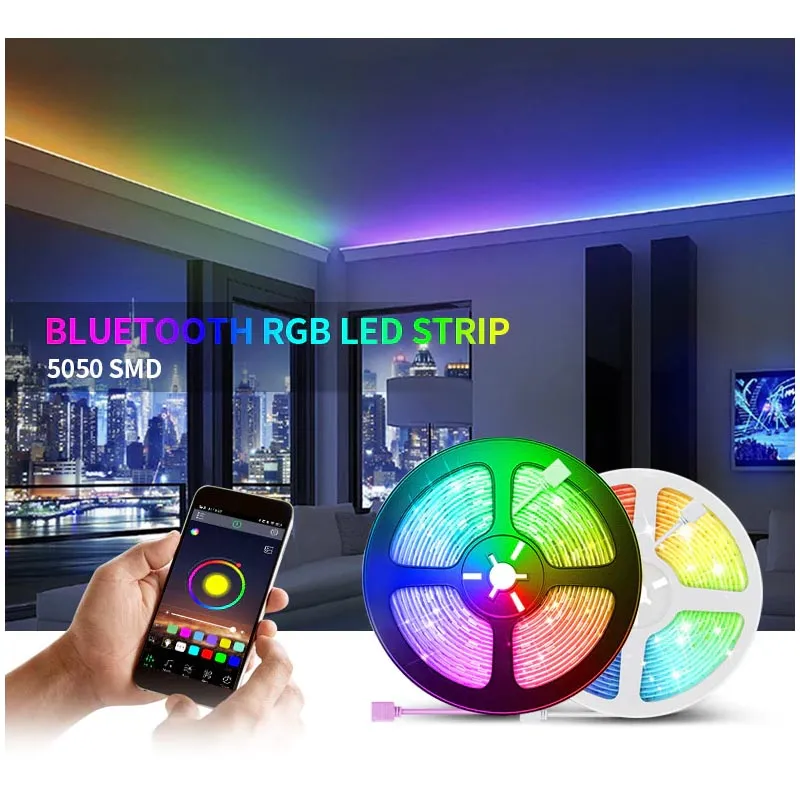 film jump Saga Kit Banda Led, 5050 RGB, lumina multicolora, 10 metri cu controlul  telefonului, Bluetooth exterior, 2x5M, schimba culorile cu ritmul muzicii -  Doraly.ro