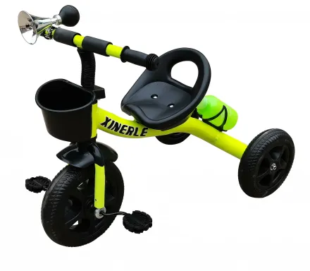 Tricicleta cu pedale pentru copii 3 - 6 Roti din cauciuc EVA, Verde, Cadru metalic, Cosulet pentru claxon si sticla suport - Doraly.ro